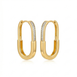 LUXE 925 Sterling Silver Gold Plated Elongated Oval Hoop Earrings Jewellery for Women