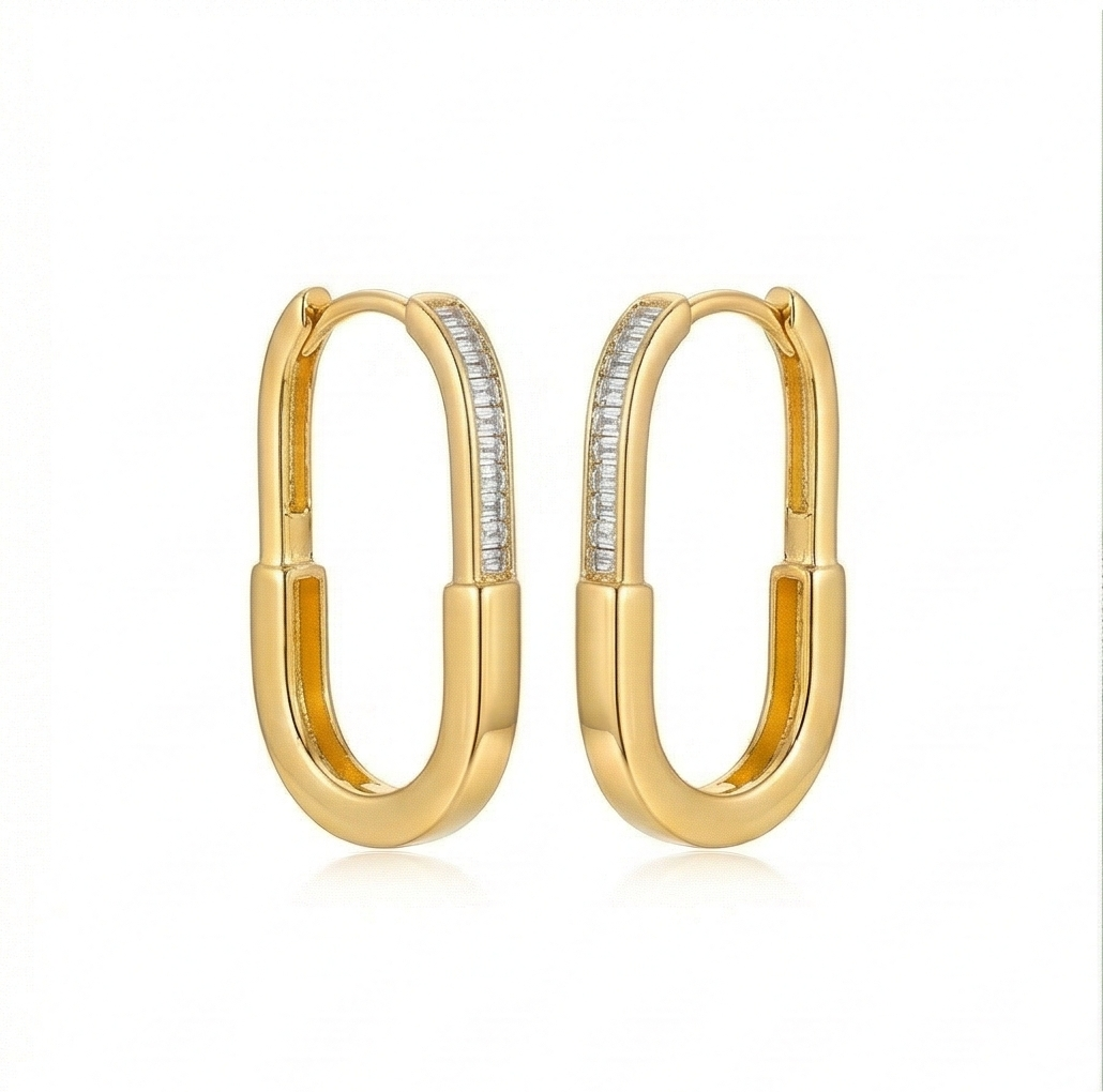 LUXE 925 Sterling Silver Gold Plated Elongated Oval Hoop Earrings Jewellery for Women