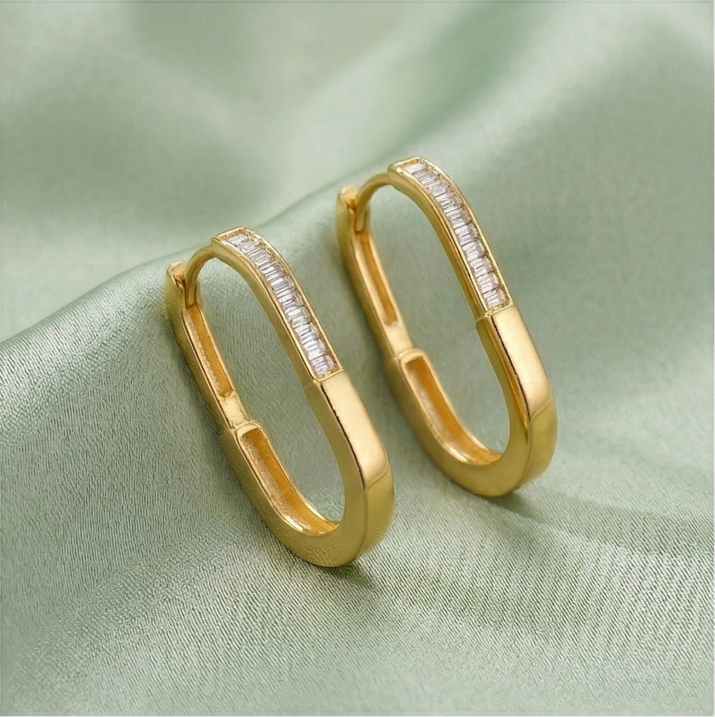 LUXE 925 Sterling Silver Gold Plated Elongated Oval Hoop Earrings Jewellery for Women