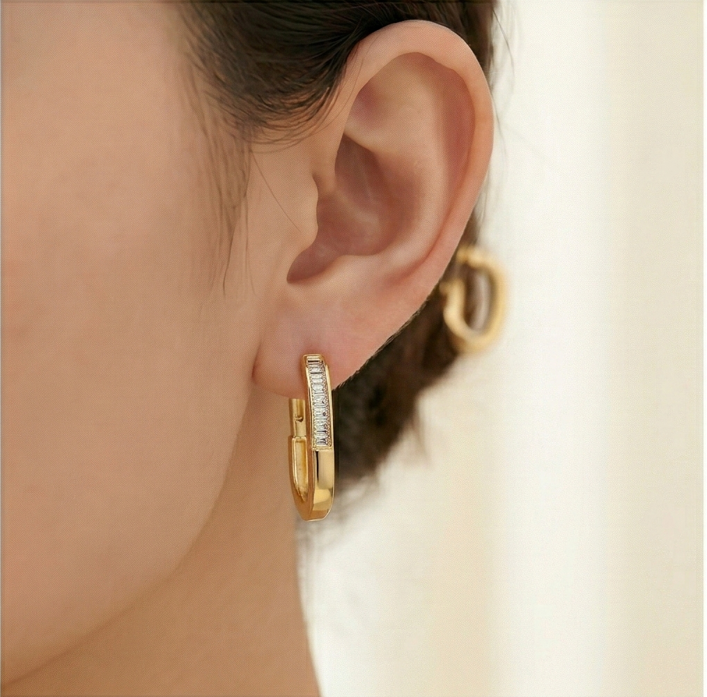 LUXE 925 Sterling Silver Gold Plated Elongated Oval Hoop Earrings Jewellery for Women