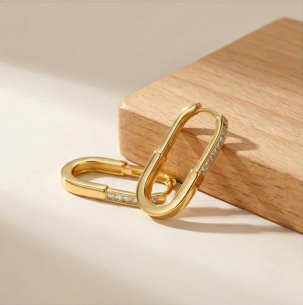 LUXE 925 Sterling Silver Gold Plated Elongated Oval Hoop Earrings Jewellery for Women