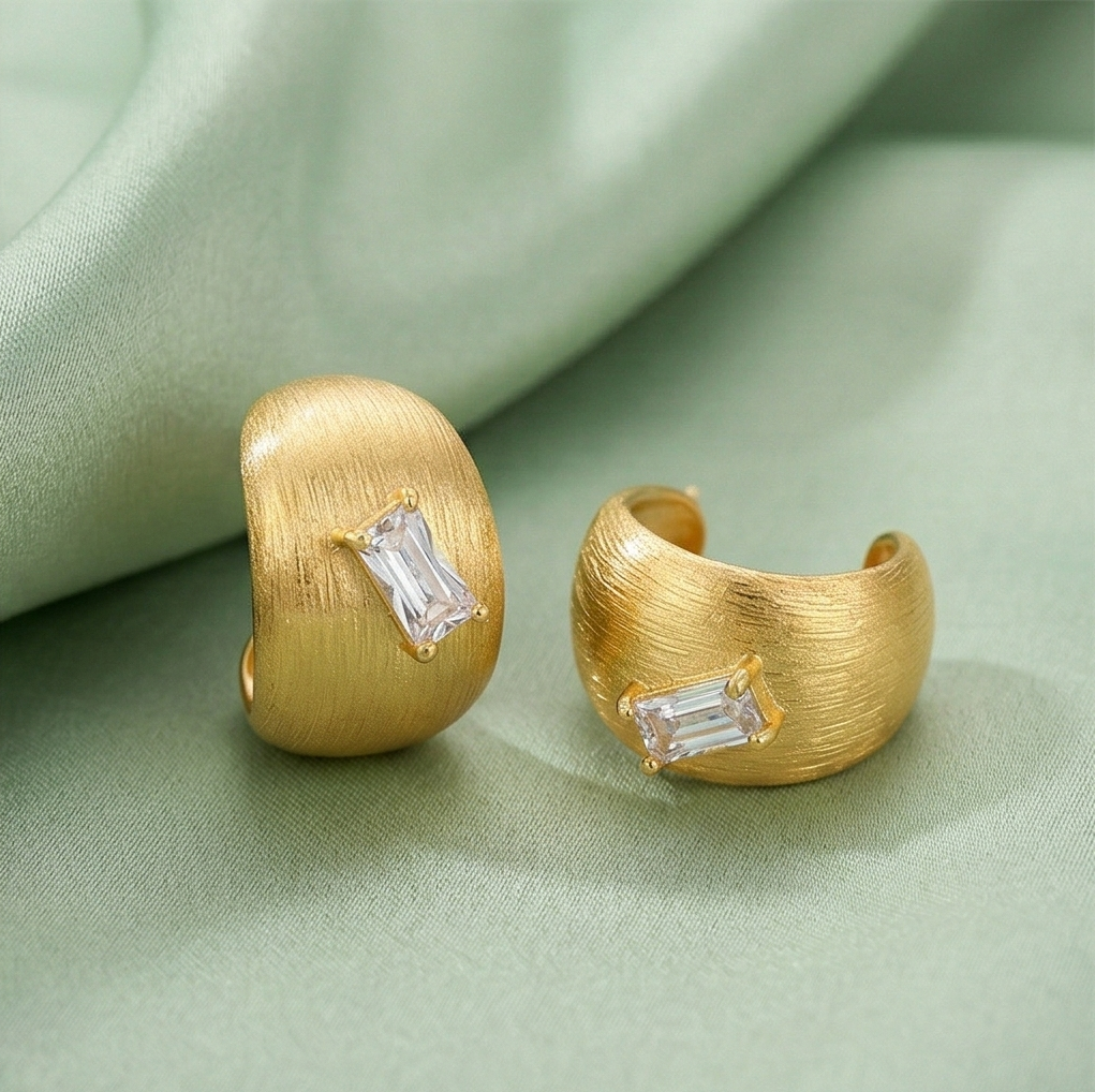 LUXE 925 Sterling Silver Gold Plated Brushed Wide C-Hoop Stud Earrings Jewellery for Women