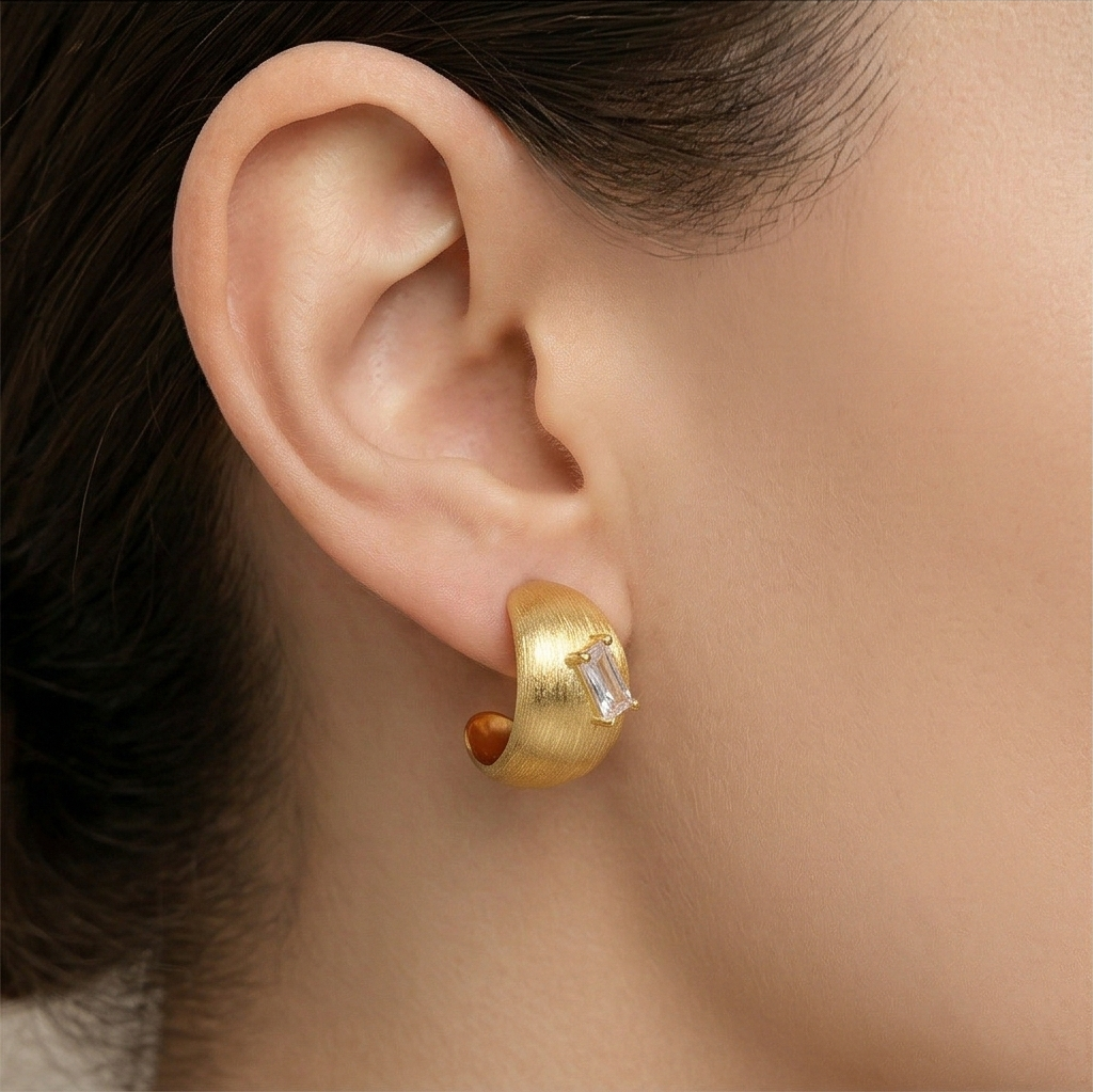 LUXE 925 Sterling Silver Gold Plated Brushed Wide C-Hoop Stud Earrings Jewellery for Women