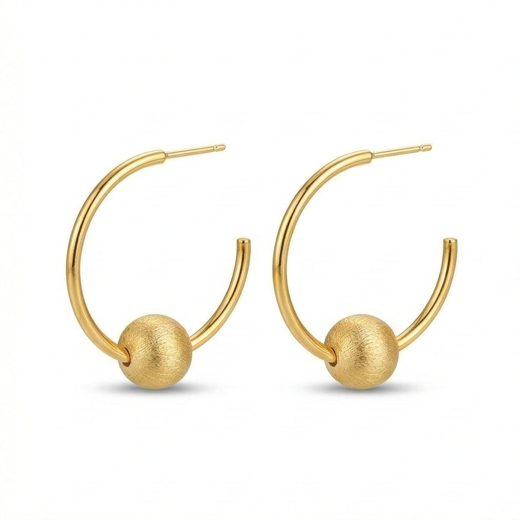LUXE 925 Sterling Silver Gold Plated Floating Bead C-Hoop Earrings Jewellery for Women
