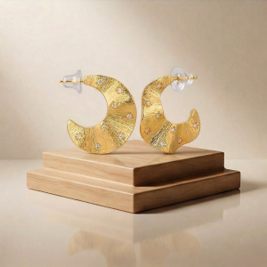 LUXE 925 Sterling Silver Gold Plated Textured Crescent Moon Earrings Bohemian Jewellery