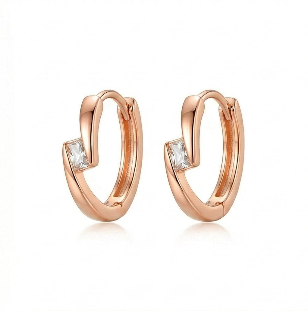 LUXE 925 Sterling Silver Rose Gold Plated Twisted Huggie Hoop Earrings Minimalist Jewellery
