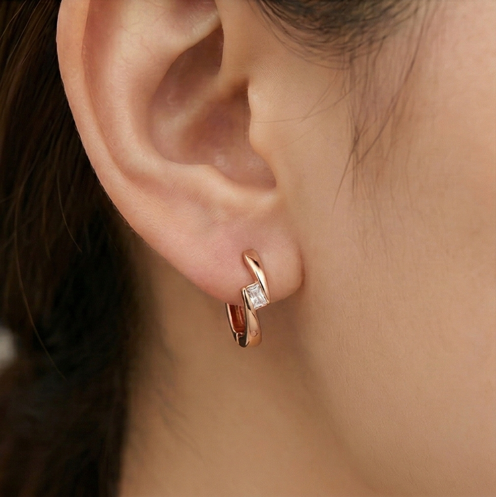 LUXE 925 Sterling Silver Rose Gold Plated Twisted Huggie Hoop Earrings Minimalist Jewellery
