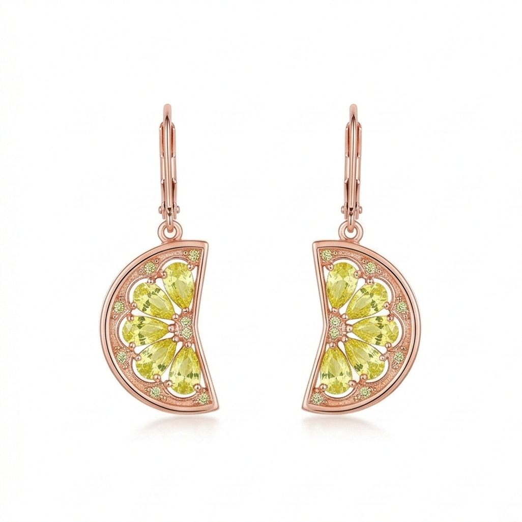 LUXE 925 Sterling Silver Rose Gold Plated Citrus Slice Drop Earrings Summer Jewellery