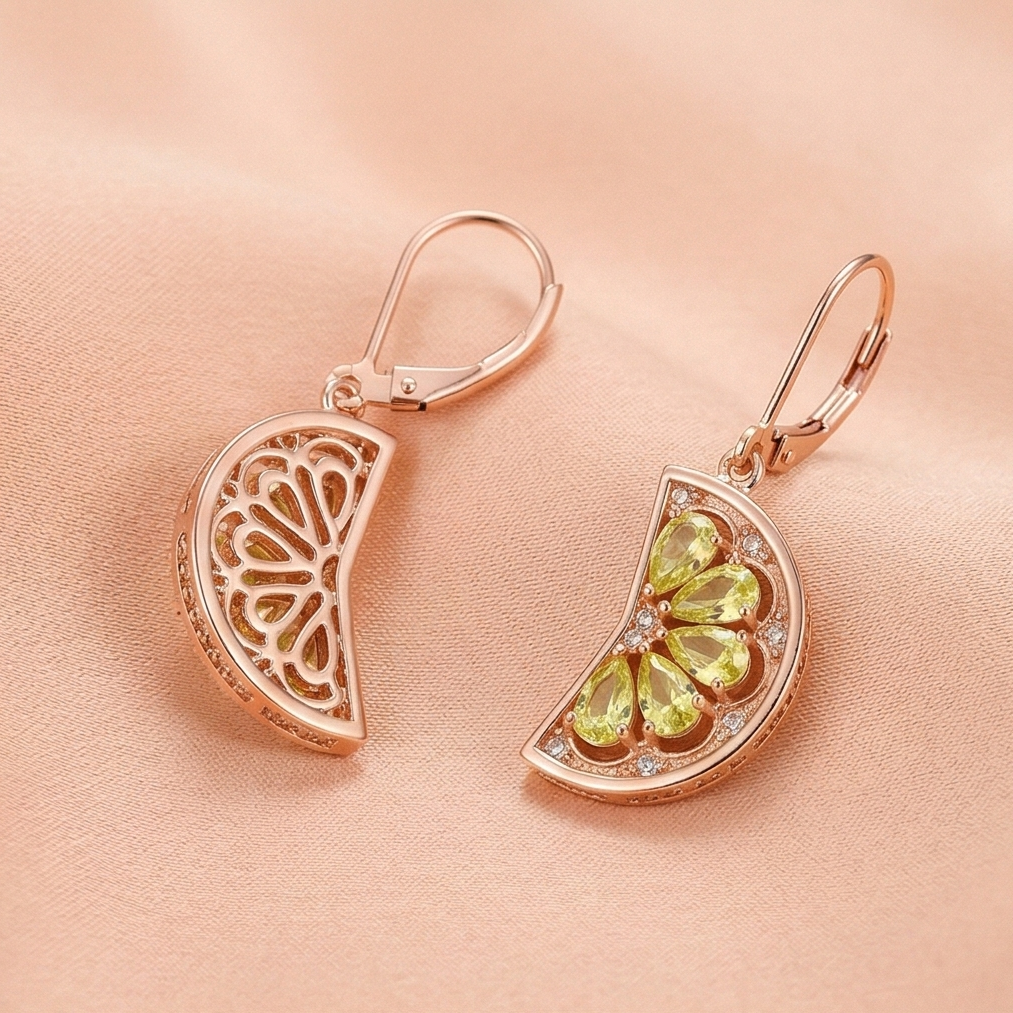LUXE 925 Sterling Silver Rose Gold Plated Citrus Slice Drop Earrings Summer Jewellery