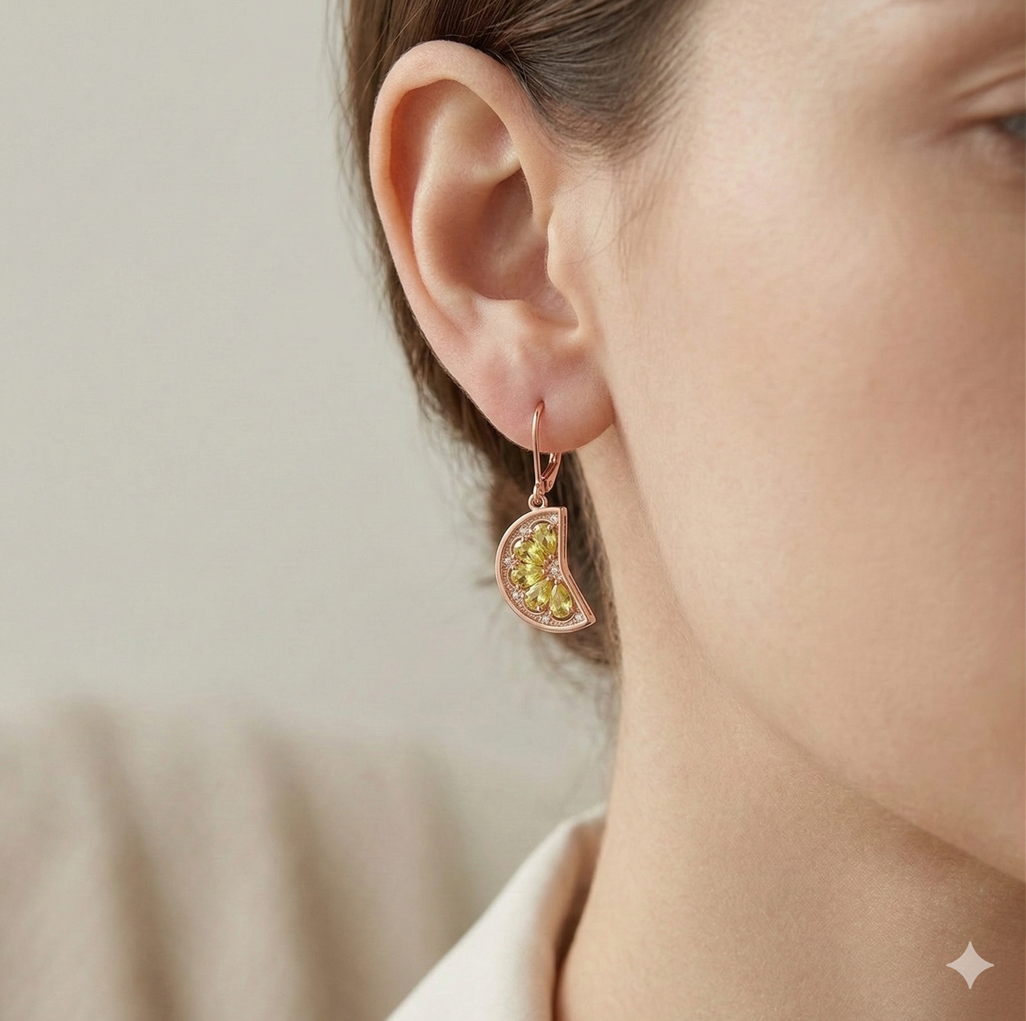 LUXE 925 Sterling Silver Rose Gold Plated Citrus Slice Drop Earrings Summer Jewellery