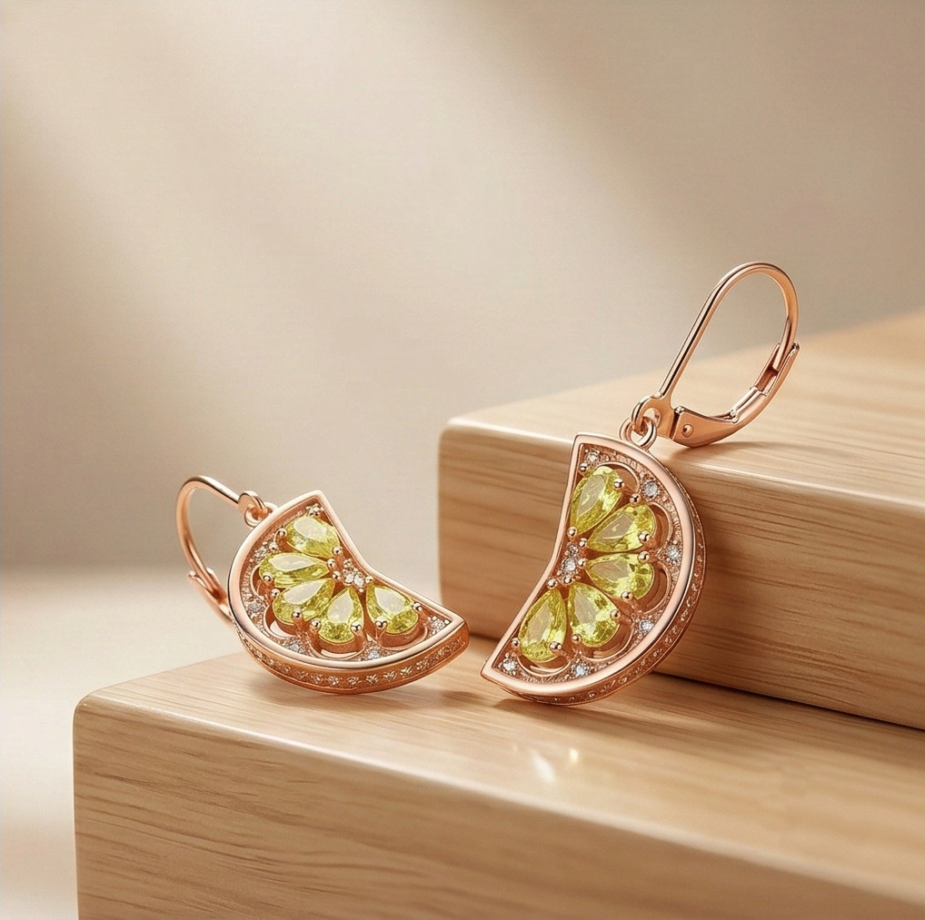 LUXE 925 Sterling Silver Rose Gold Plated Citrus Slice Drop Earrings Summer Jewellery