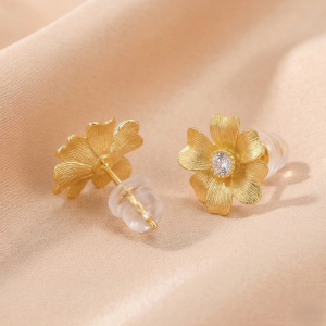 LUXE 925 Sterling Silver Gold Plated Textured Floral Stud Earrings Classic Jewellery