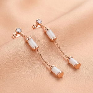 LUXE 925 Sterling Silver Long Chain Cylinder Dangle Earrings High Polish Rose Gold Finish Jewellery for Women