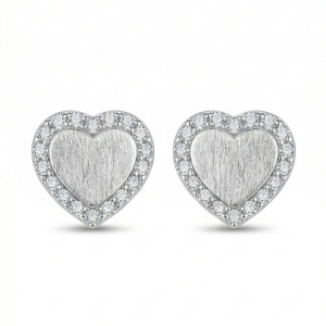 LUXE 925 Sterling Silver Frosted Heart Halo Stud Earrings High Polish Rhodium Finish Jewellery for Women