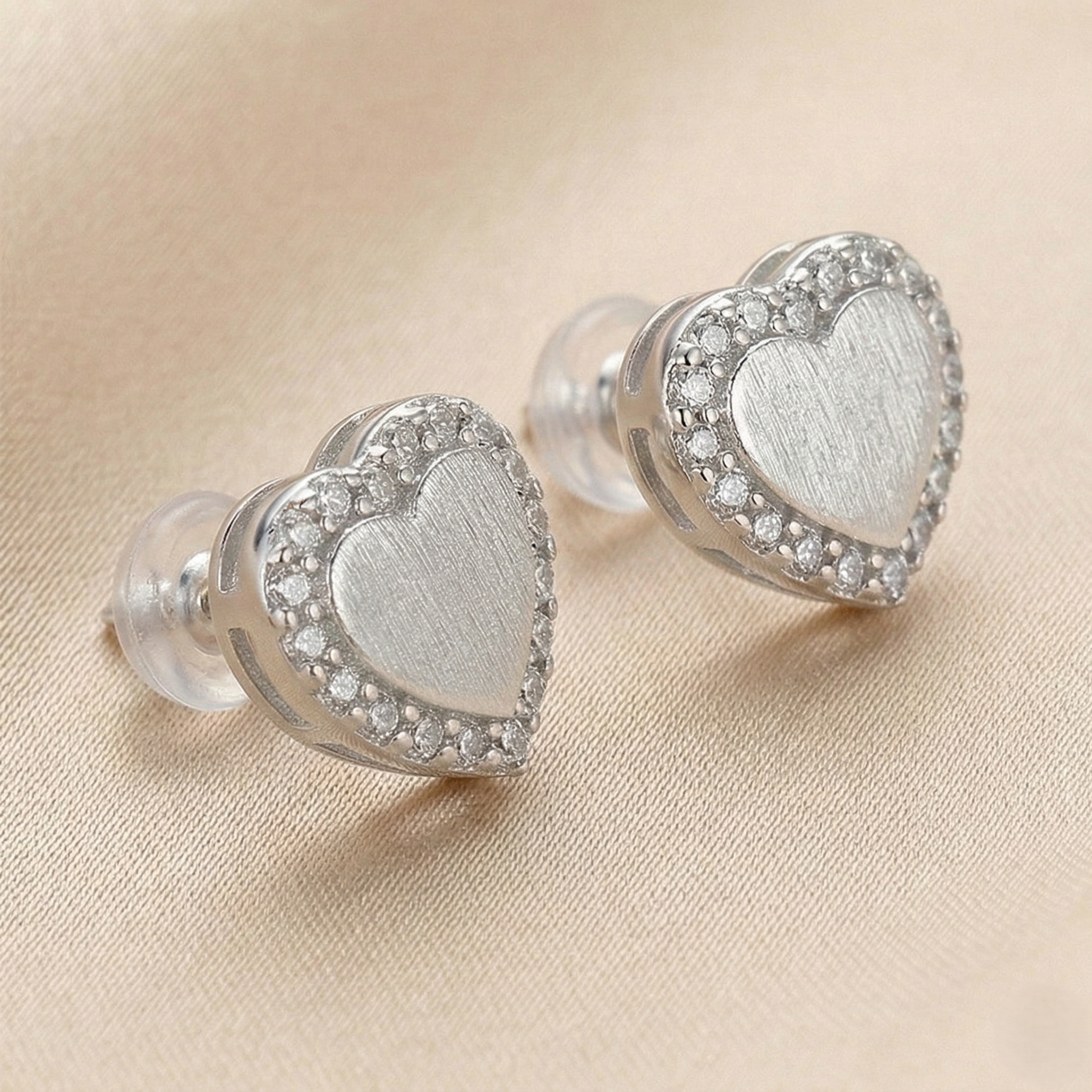 LUXE 925 Sterling Silver Frosted Heart Halo Stud Earrings High Polish Rhodium Finish Jewellery for Women
