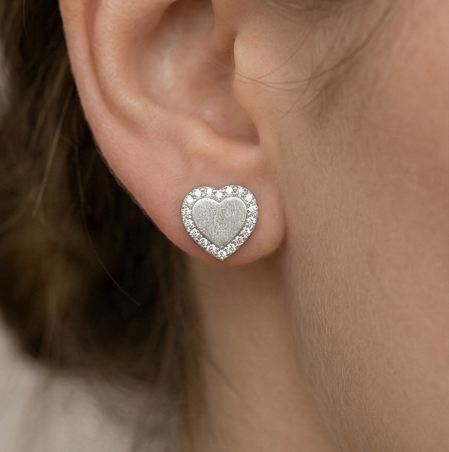 LUXE 925 Sterling Silver Frosted Heart Halo Stud Earrings High Polish Rhodium Finish Jewellery for Women