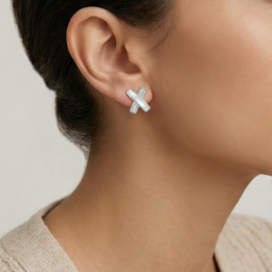 LUXE 925 Sterling Silver Criss Cross Mother of Pearl Stud Earrings High Polish Rhodium Finish Jewellery for Women