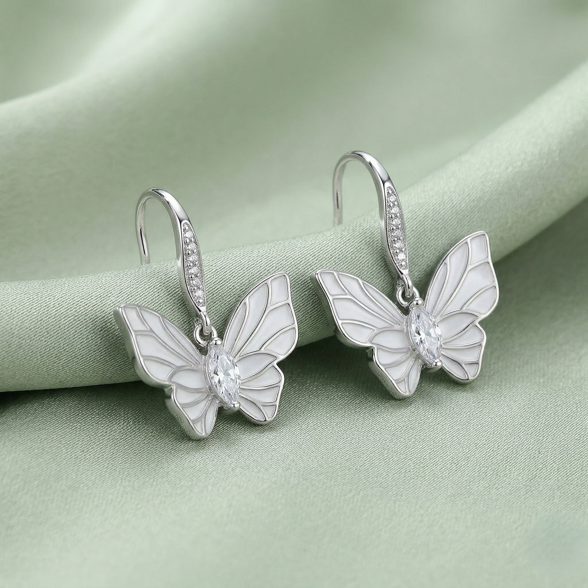 LUXE 925 Sterling Silver Butterfly Drop Earrings High Polish Rhodium Finish Jewellery for Women