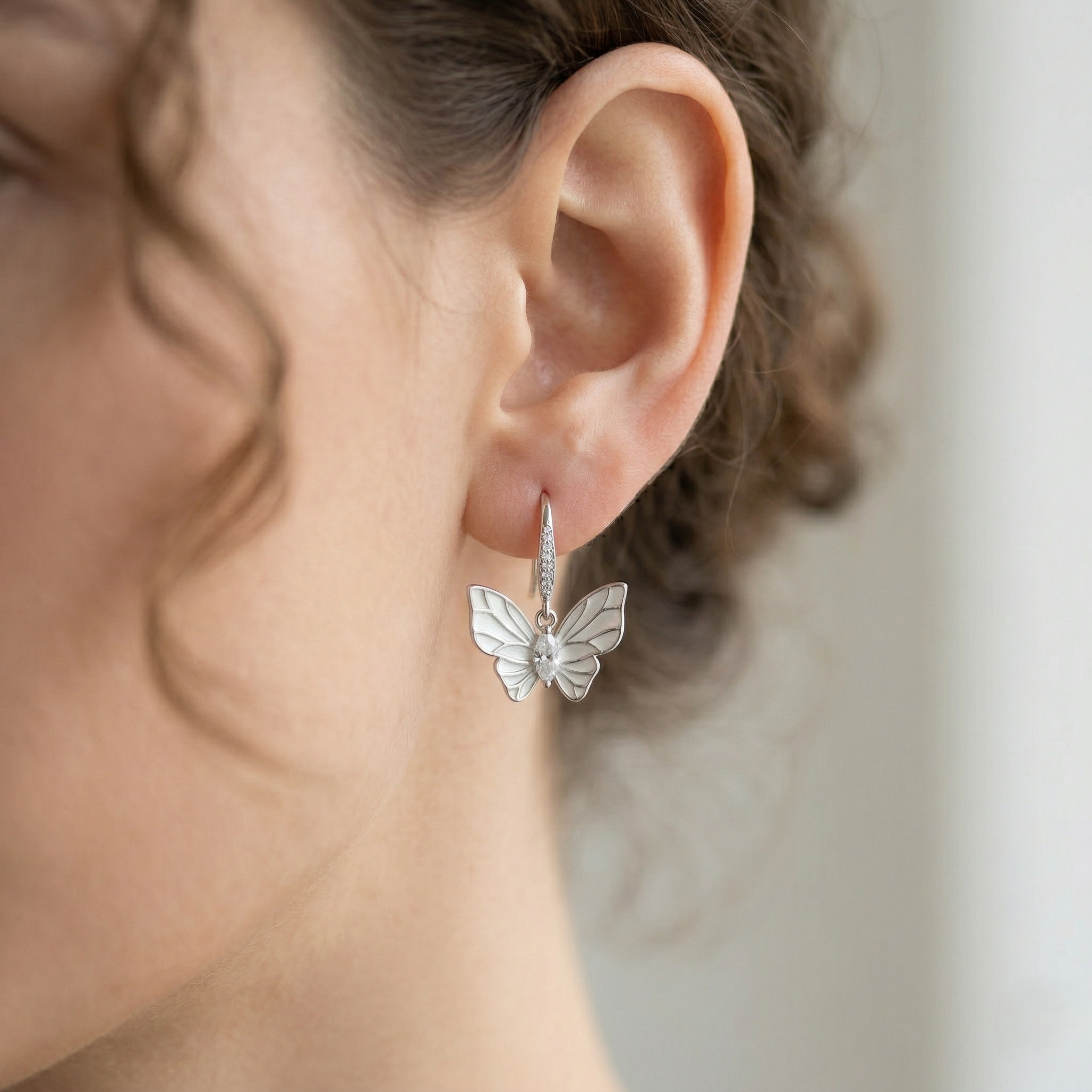 LUXE 925 Sterling Silver Butterfly Drop Earrings High Polish Rhodium Finish Jewellery for Women