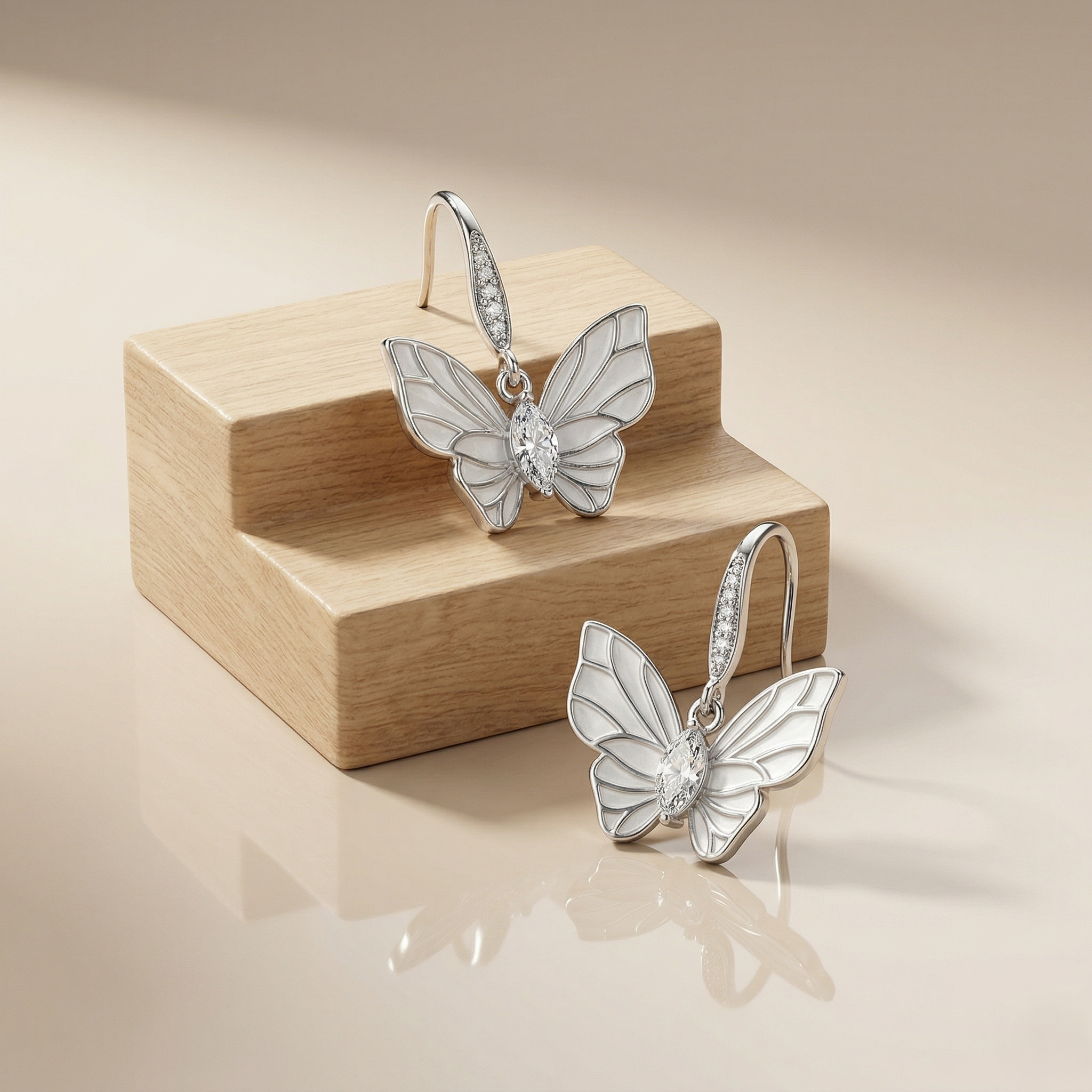 LUXE 925 Sterling Silver Butterfly Drop Earrings High Polish Rhodium Finish Jewellery for Women