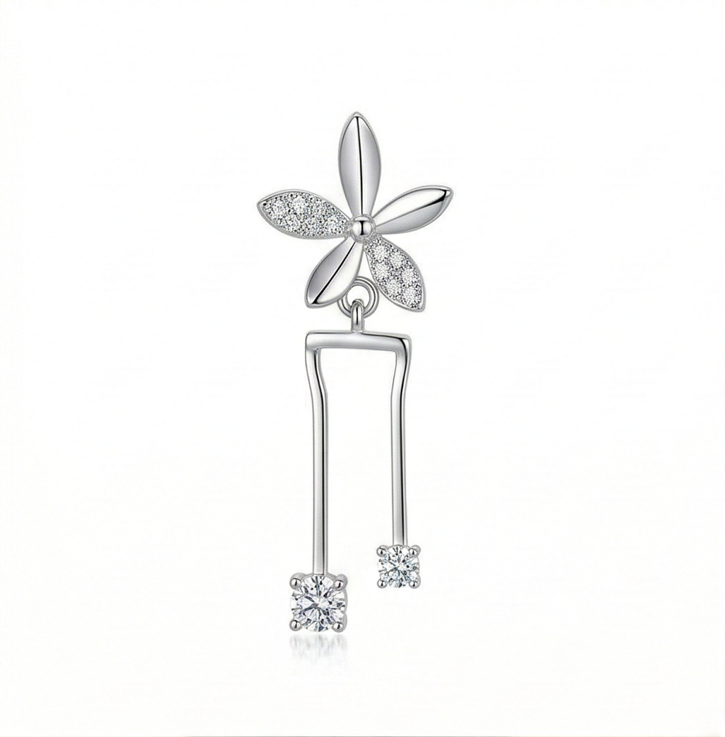 LUXE 925 Sterling Silver Floral Geometric Dangle Earrings High Polish Rhodium Finish Jewellery for Women