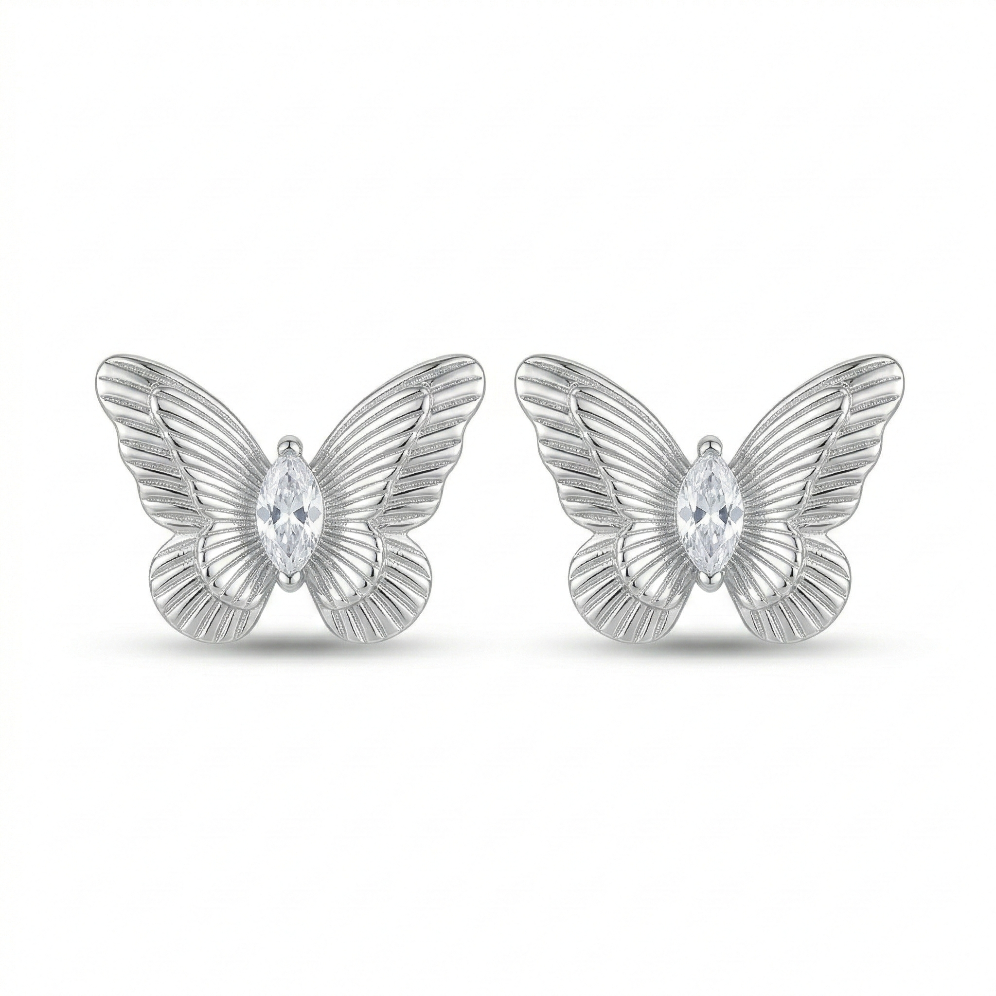 LUXE 925 Sterling Silver Textured Butterfly Stud Earrings High Polish Rhodium Finish Jewellery for Women