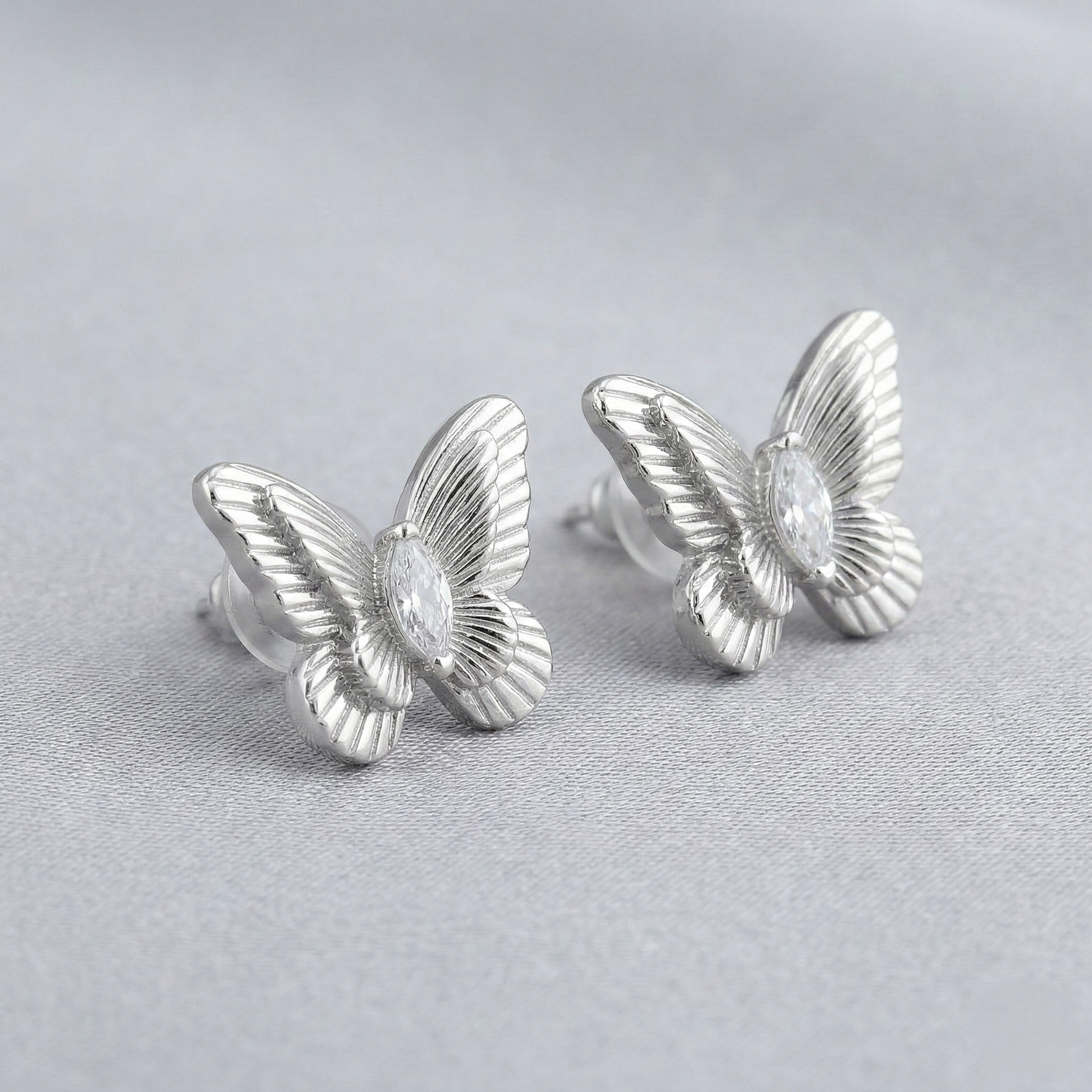 LUXE 925 Sterling Silver Textured Butterfly Stud Earrings High Polish Rhodium Finish Jewellery for Women