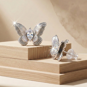 LUXE 925 Sterling Silver Textured Butterfly Stud Earrings High Polish Rhodium Finish Jewellery for Women
