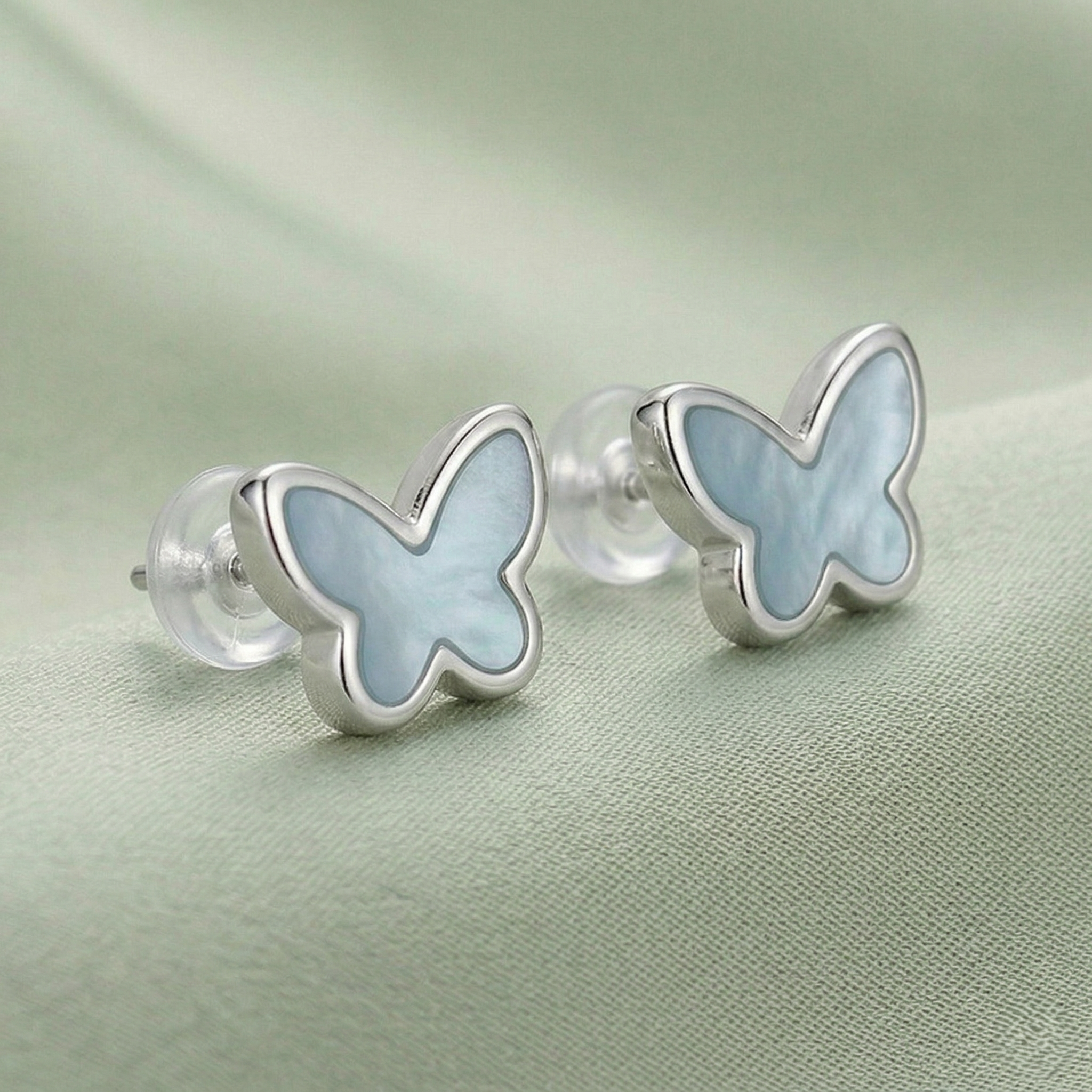 LUXE 925 Sterling Silver Blue Butterfly Stud Earrings High Polish Rhodium Finish Jewellery for Women