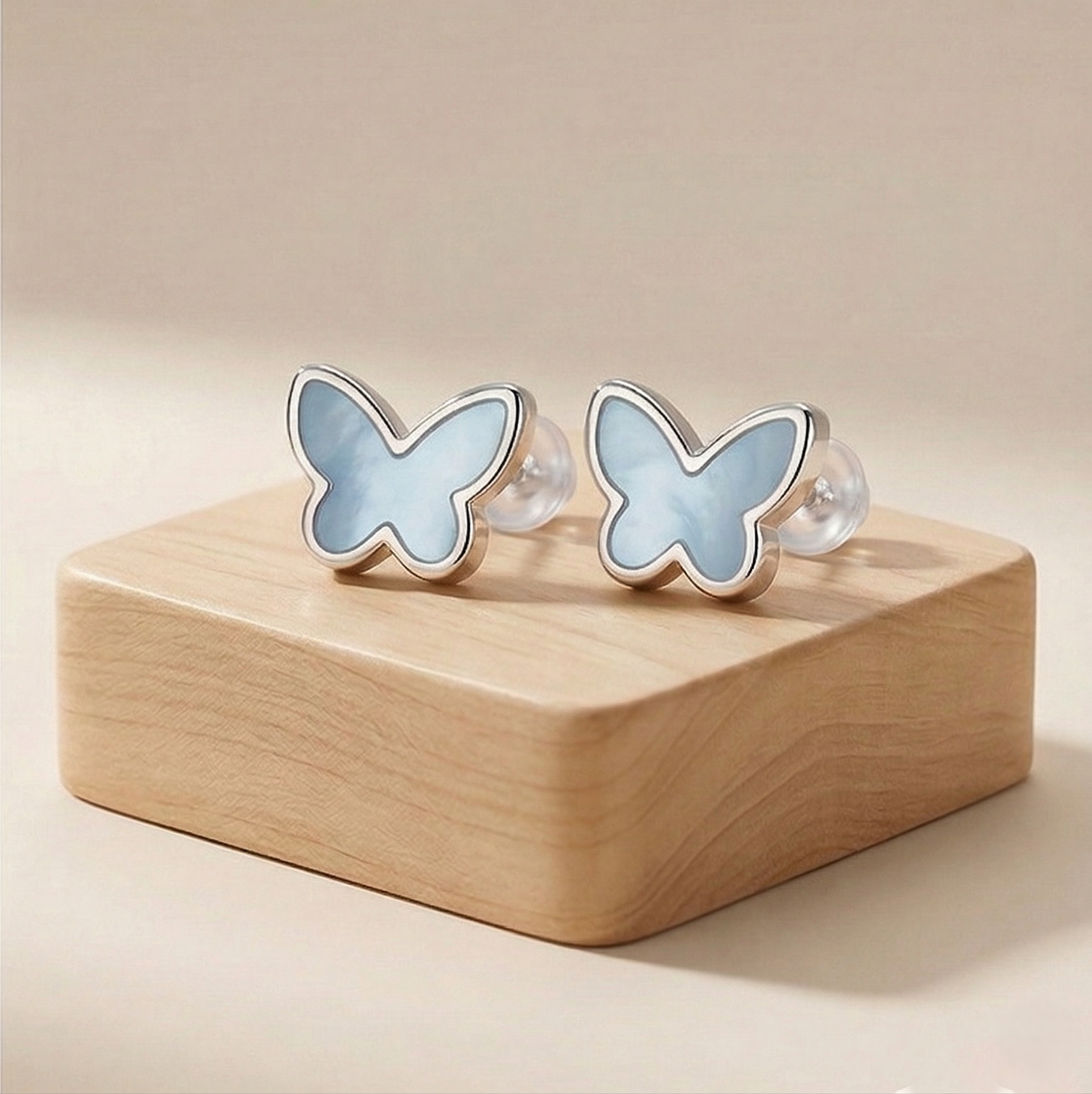 LUXE 925 Sterling Silver Blue Butterfly Stud Earrings High Polish Rhodium Finish Jewellery for Women