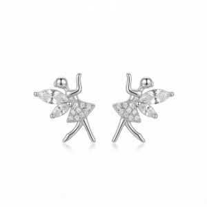 LUXE 925 Sterling Silver Fairy Ballerina Stud Earrings High Polish Rhodium Finish Jewellery for Women