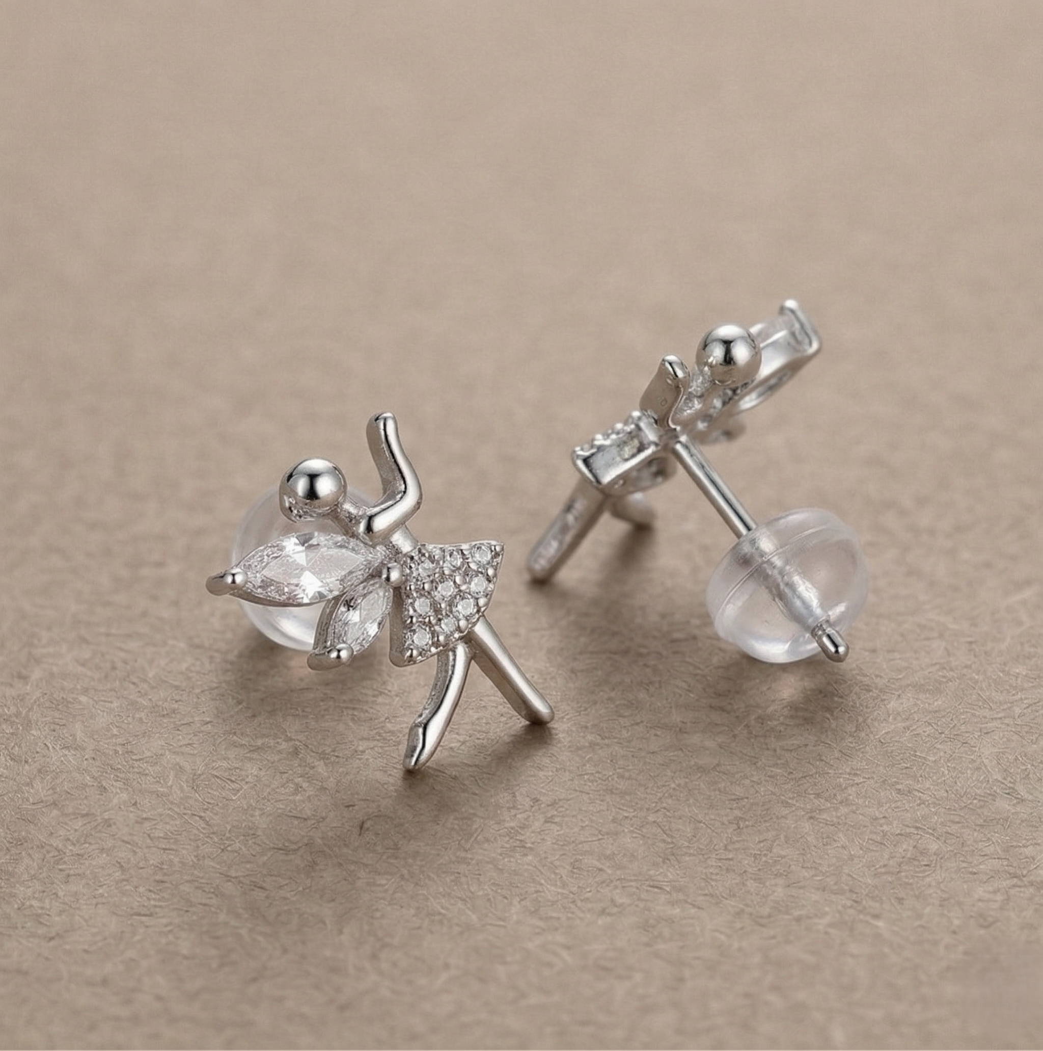 LUXE 925 Sterling Silver Fairy Ballerina Stud Earrings High Polish Rhodium Finish Jewellery for Women