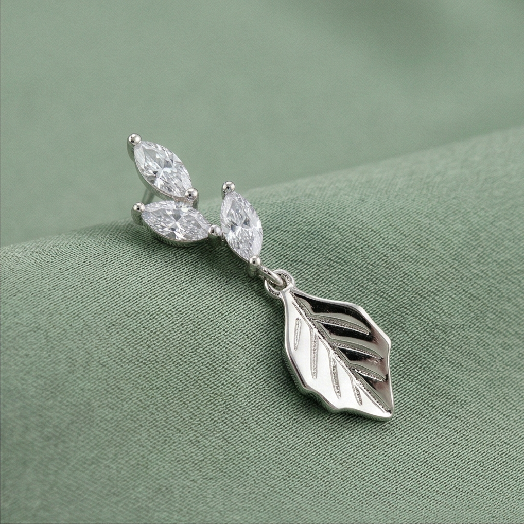 LUXE 925 Sterling Silver Nature Inspired Leaf Drop Earrings High Polish Rhodium Finish Fine Jewellery for Women