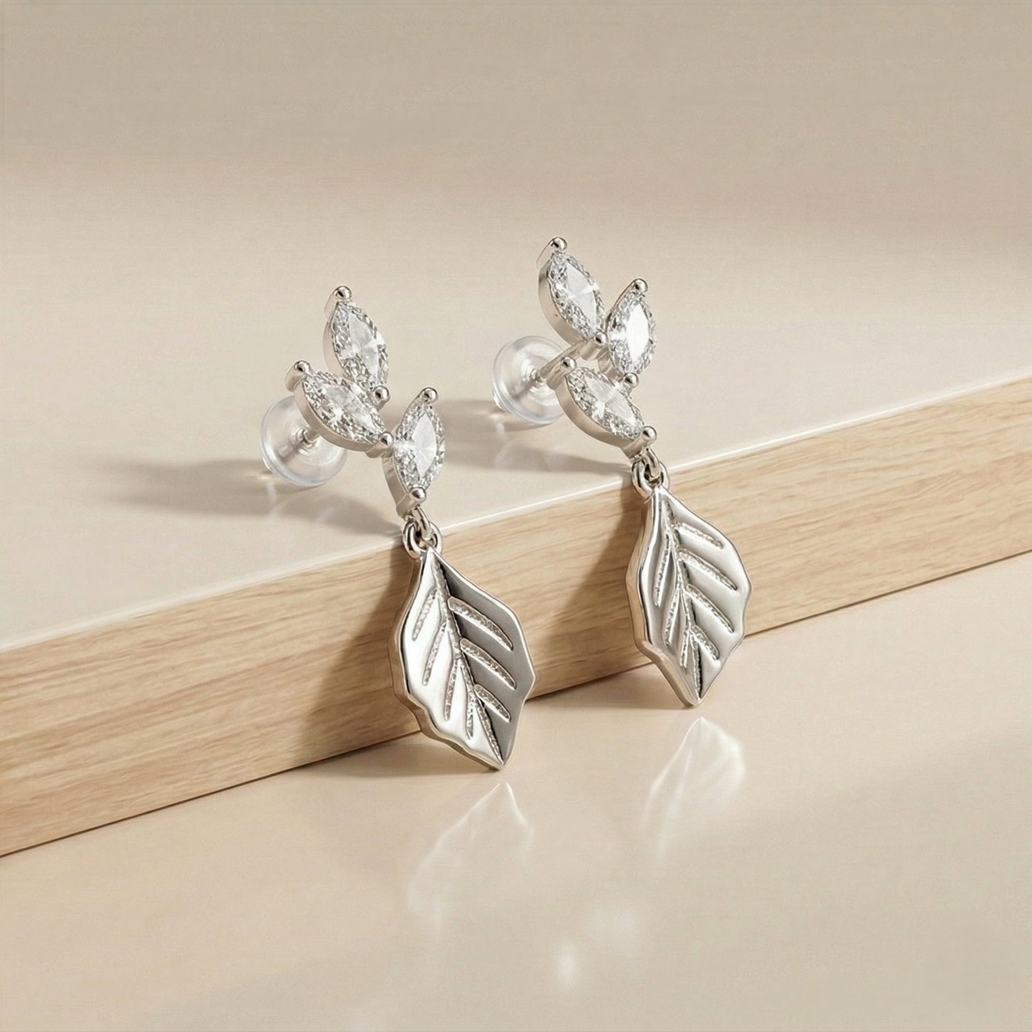 LUXE 925 Sterling Silver Nature Inspired Leaf Drop Earrings High Polish Rhodium Finish Fine Jewellery for Women