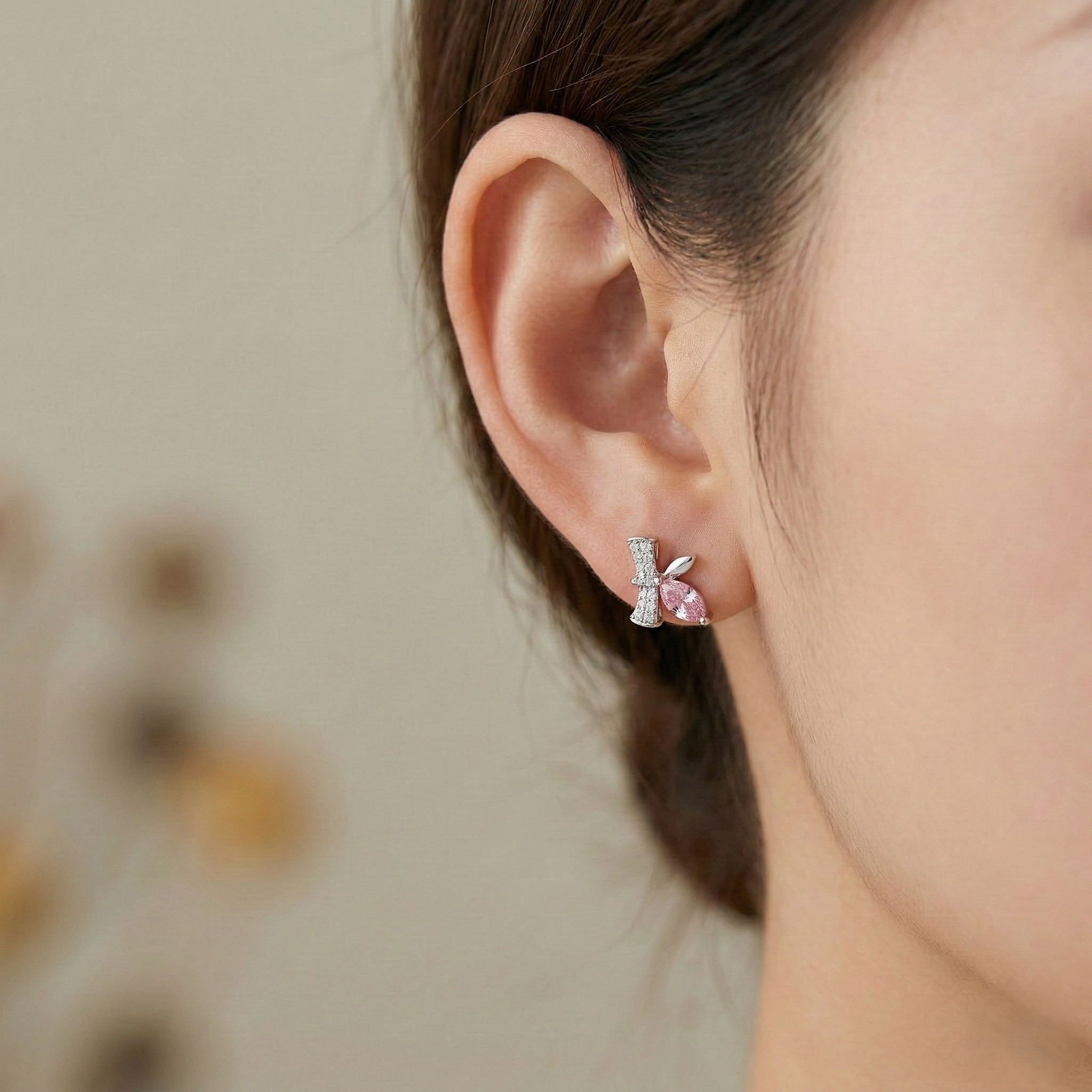 LUXE 925 Sterling Silver Pink Marquise Whimsical Stud Earrings High Polish Rhodium Finish Fine Jewellery for Women