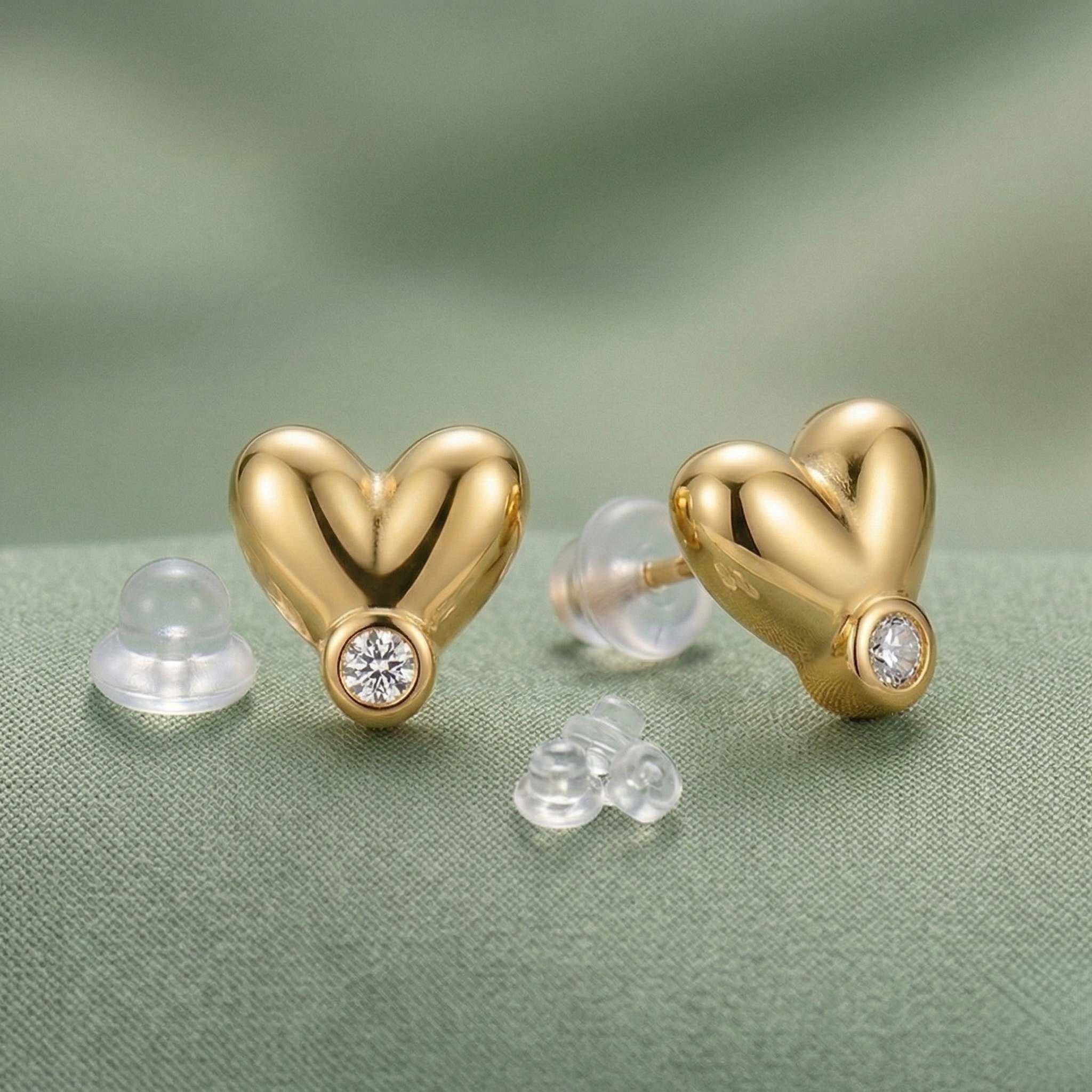 LUXE 925 Sterling Silver Gold Plated Puffed Heart Stud Earrings Fine Jewellery for Women
