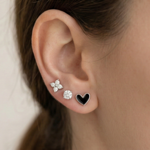LUXE 925 Sterling Silver Multi-Design Heart and Floral Stud Earrings Set High Polish Enamel Finish Trendy Jewellery for Women