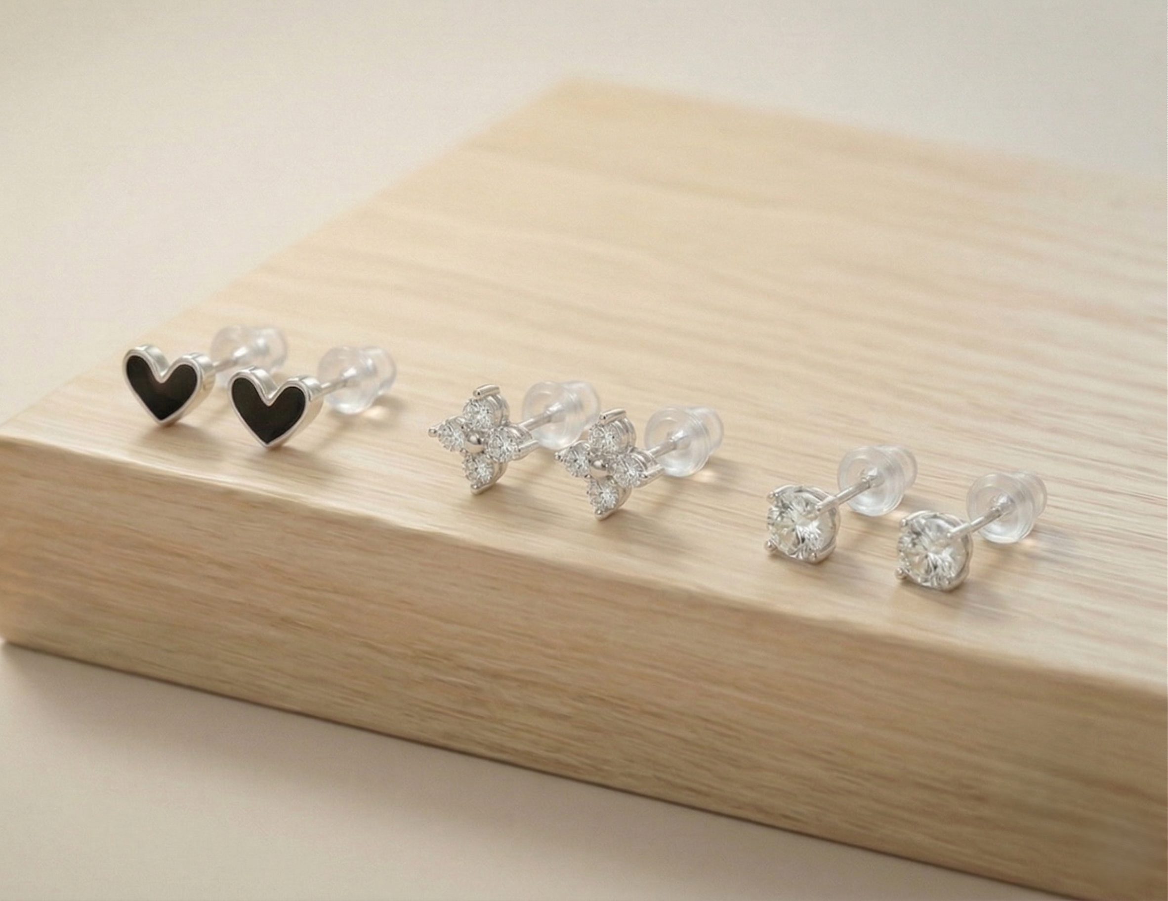 LUXE 925 Sterling Silver Multi-Design Heart and Floral Stud Earrings Set High Polish Enamel Finish Trendy Jewellery for Women
