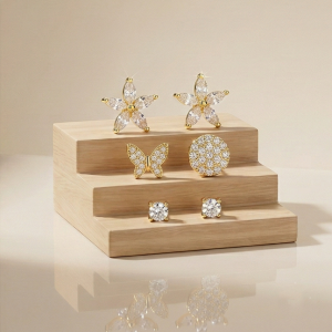 LUXE 925 Sterling Silver Floral and Butterfly Stud Earrings Set of 3 Yellow Gold Finish Fine Jewellery