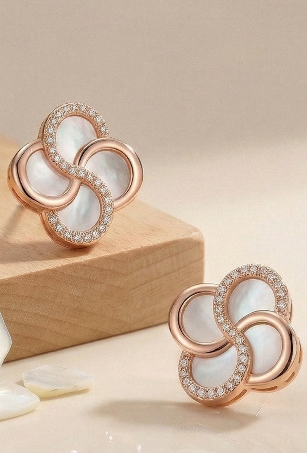 LUXE 925 Sterling Silver Rose Gold Plated Floral Mother of Pearl Inlay Stud Earrings Fine Romantic Jewellery