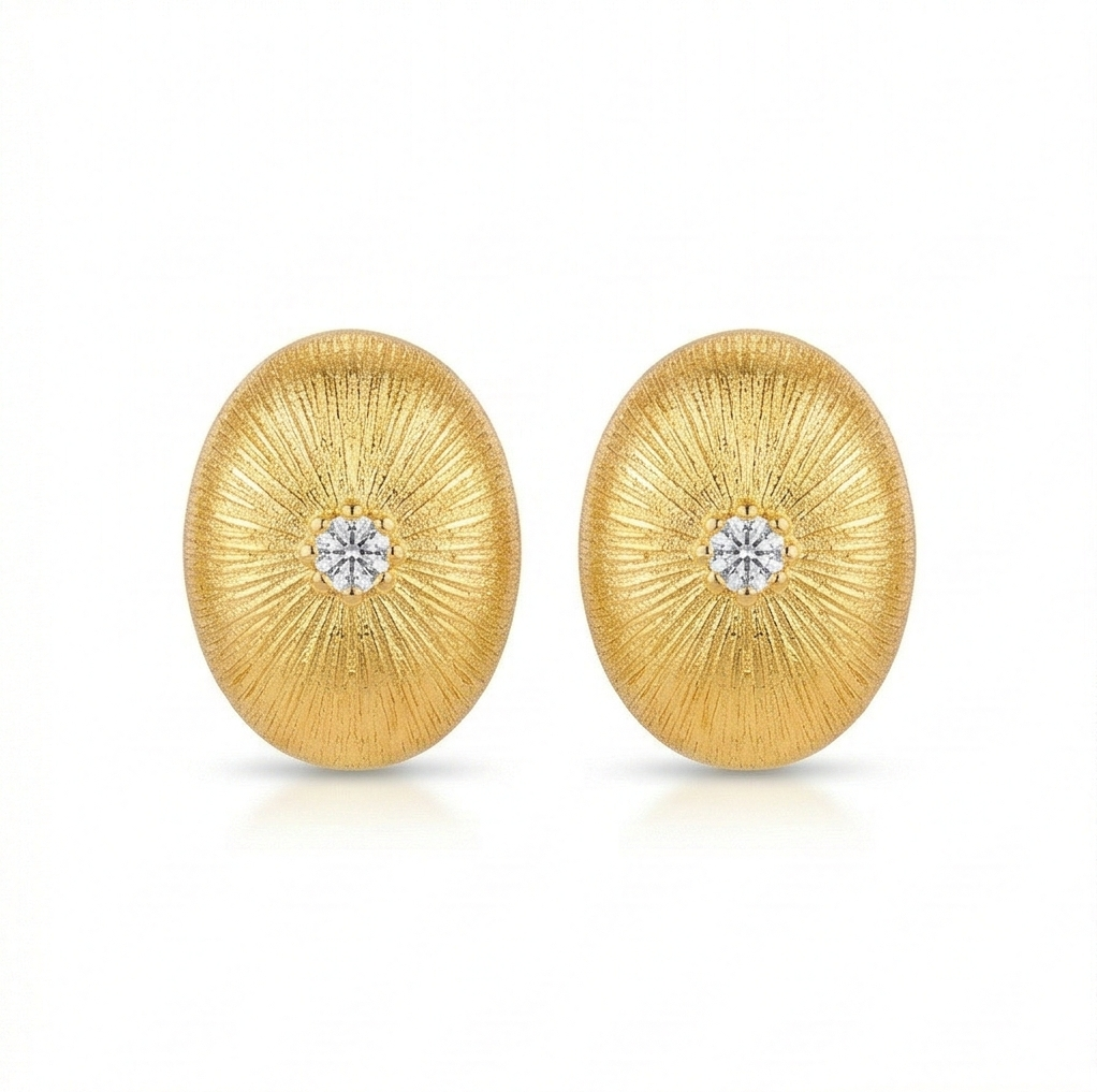 LUXE 925 Sterling Silver Gold Plated Sunburst Textured Oval Stud Earrings Vintage Style Jewellery
