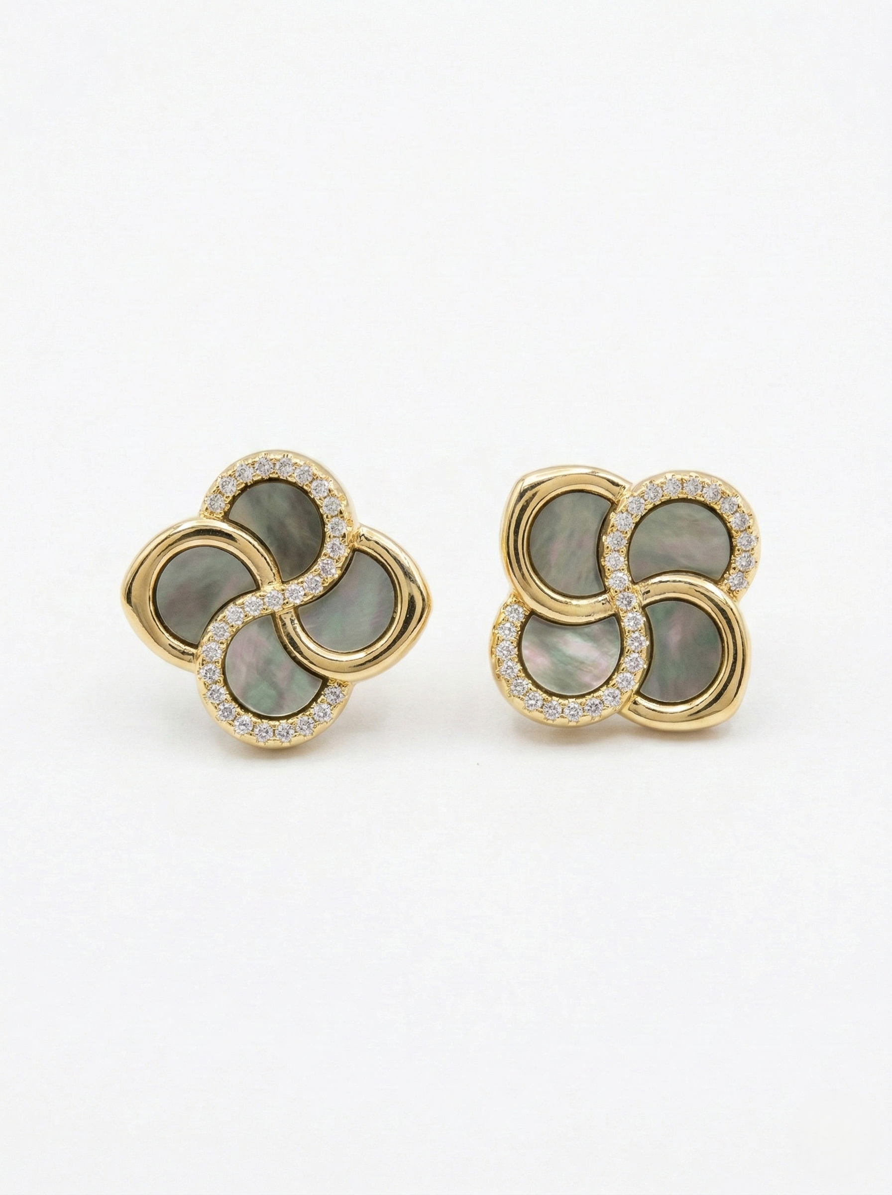 LUXE 925 Sterling Silver Gold Plated Floral Dark Inlay Stud Earrings Elegant Evening Jewellery