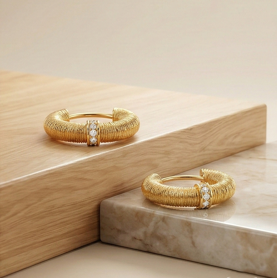 LUXE 925 Sterling Silver Gold Plated Textured Chunky Hoop Earrings Bold Statement Jewellery