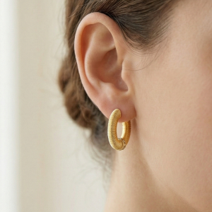 LUXE 925 Sterling Silver Gold Plated Textured Chunky Hoop Earrings Bold Statement Jewellery