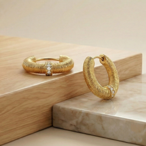 LUXE 925 Sterling Silver Gold Plated Textured Chunky Hoop Earrings Bold Statement Jewellery