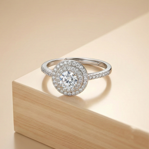 925 Sterling Silver Double Halo Solitaire Ring Adjustable Pave Band Engagement Jewellery