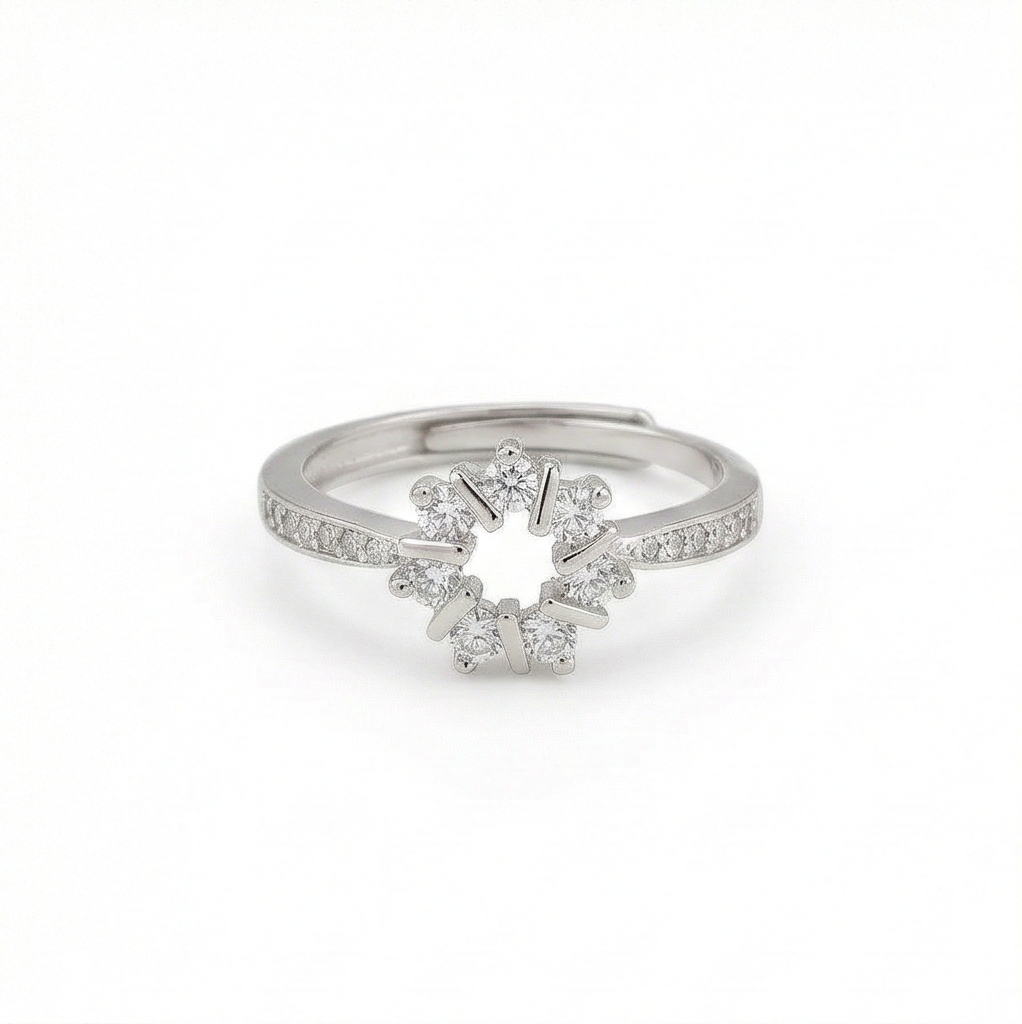 925 Sterling Silver Open Sunburst Halo Ring for Women, Adjustable Statement Jewellery