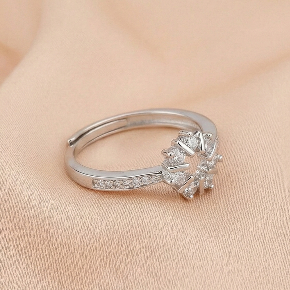 925 Sterling Silver Open Sunburst Halo Ring for Women, Adjustable Statement Jewellery
