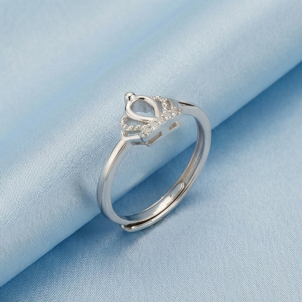 925 Sterling Silver Royal Crown Tiara Adjustable Ring Jewellery for Women