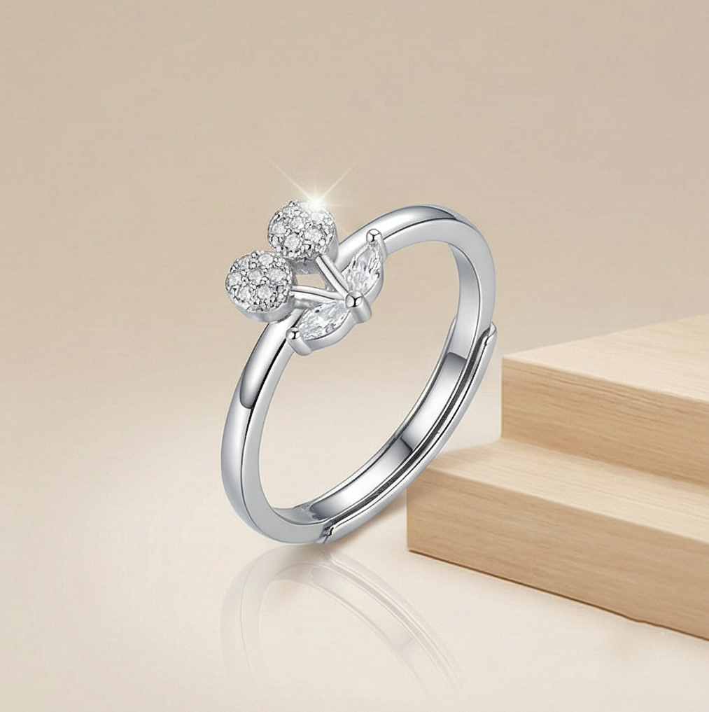925 Sterling Silver Sweet Cherry Motif Adjustable Ring Jewellery for Women